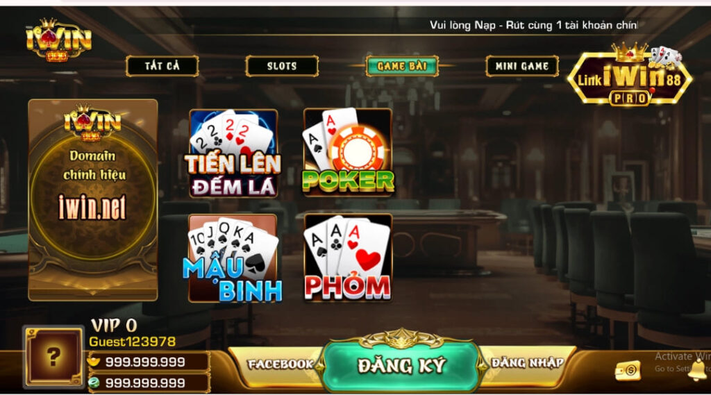 Giao diện sảnh game bài Iwin cực dễ sử dụng