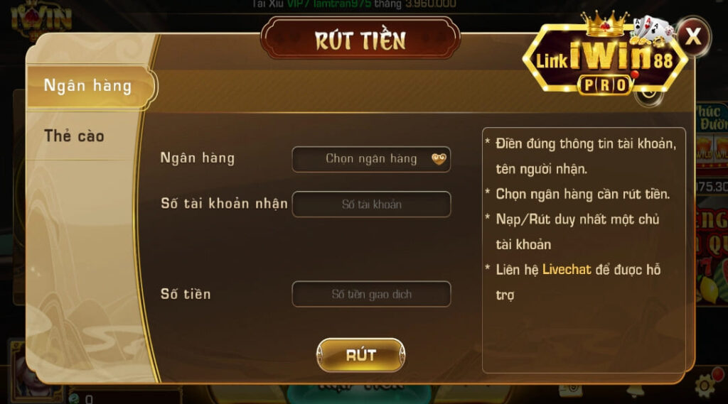 Hướng dẫn nạp rút tiền Iwin Club về ngân hàng